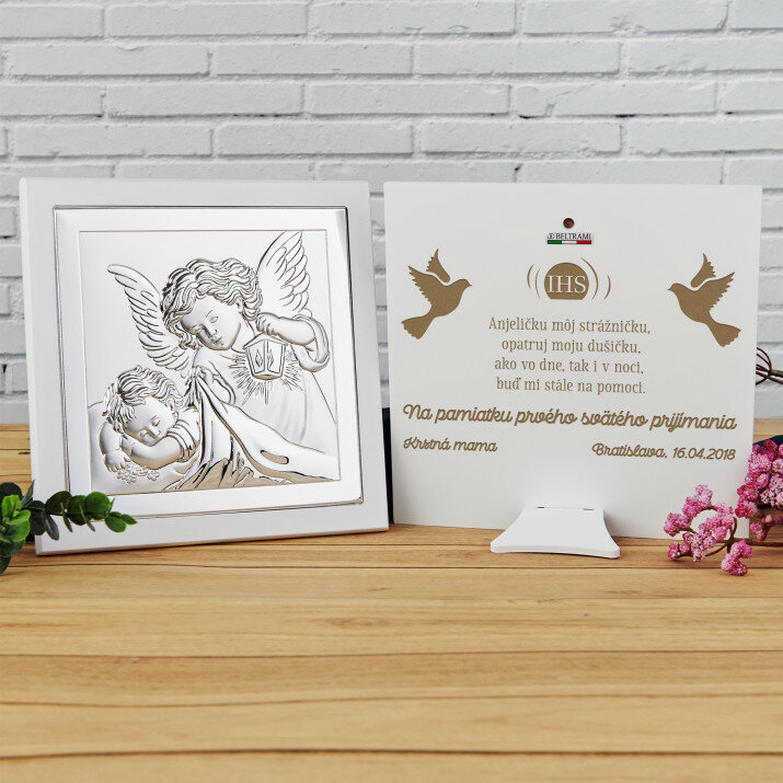 Anjel Boží - Anjel s lampášom - Strieborný obraz s gravírovaním