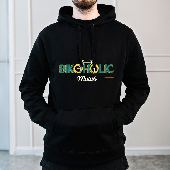 Bikoholic - Čierna pánska mikina s kapucňou
