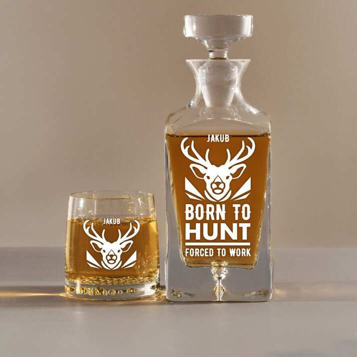 Born to hunt - Sada gravírovanej karafy a pohárov na whisky