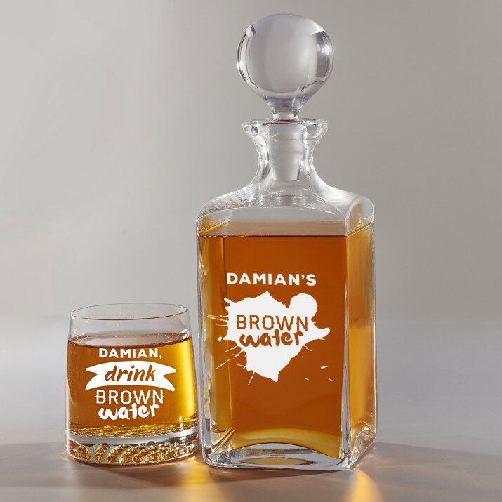 Brown Water - Sada gravírovanej karafy a pohárov na whisky