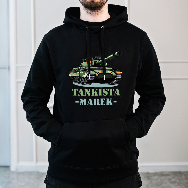 Tankista - Čierna pánska mikina s kapucňou