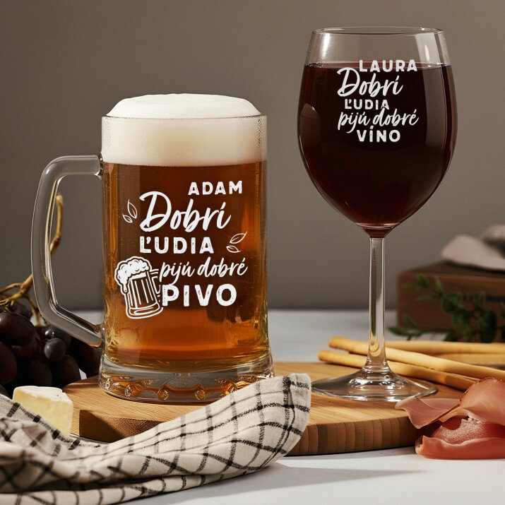 Dobrí ľudia - Súprava s pivný krígeľ a pohárom na víno