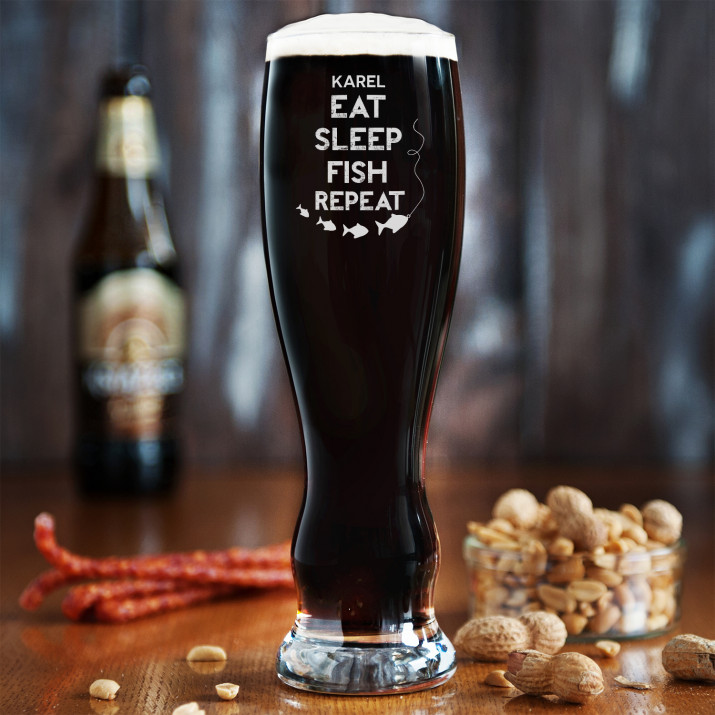 Eat, sleep, fish – Gravírovaná Sklenice na pivo