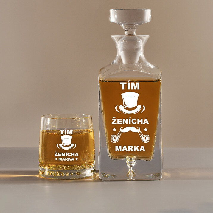 Ženíchov tím - Sada gravírovanej karafy a pohárov na whisky