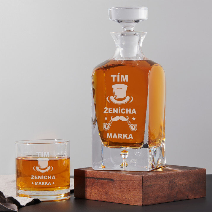 Ženíchov tím - Sada gravírovanej karafy a pohárov na whisky