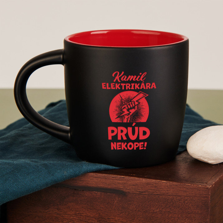 Elektrikára prúd nekope - čierny keramický hrnček