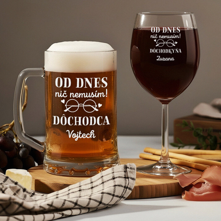 Dôchodcovia nič nemusia - Súprava s pivný krígeľ a pohárom na víno