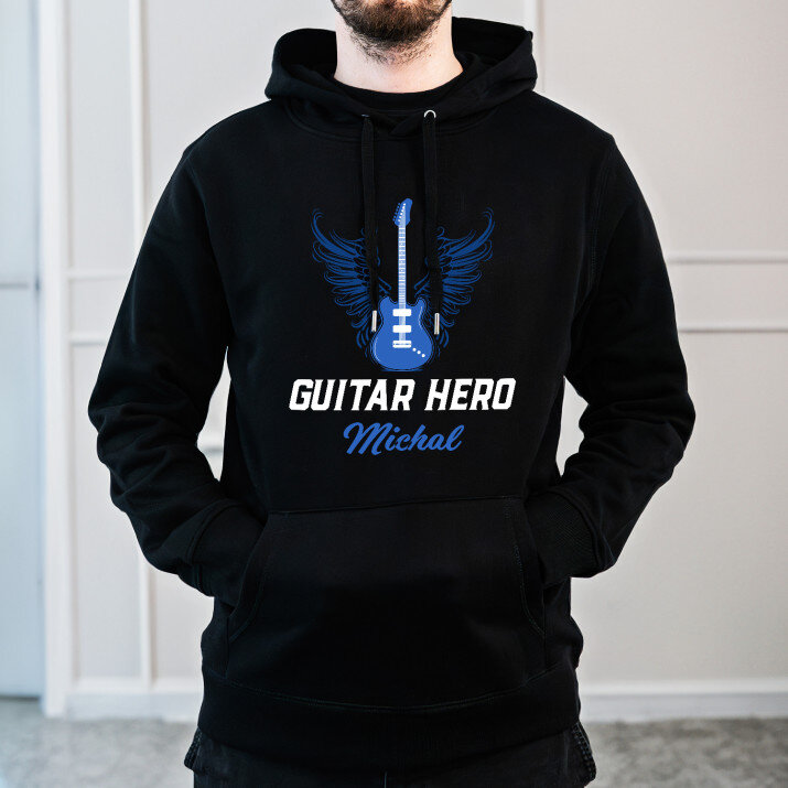 Guitar hero - Čierna pánska mikina s kapucňou