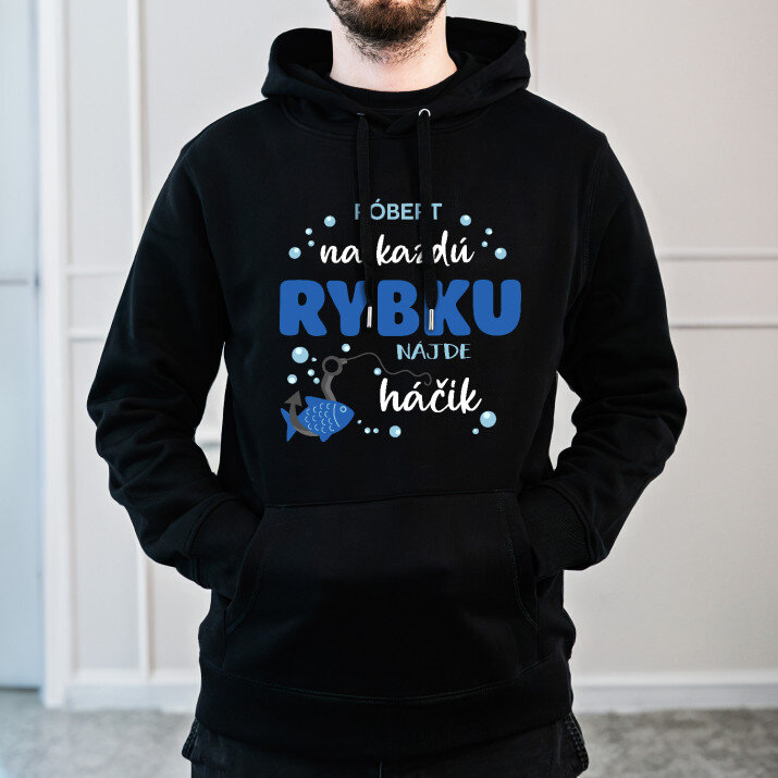 Háčik - Čierna pánska mikina s kapucňou