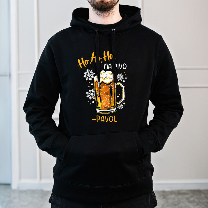 Ho ho ho na pivo - Čierna pánska mikina s kapucňou