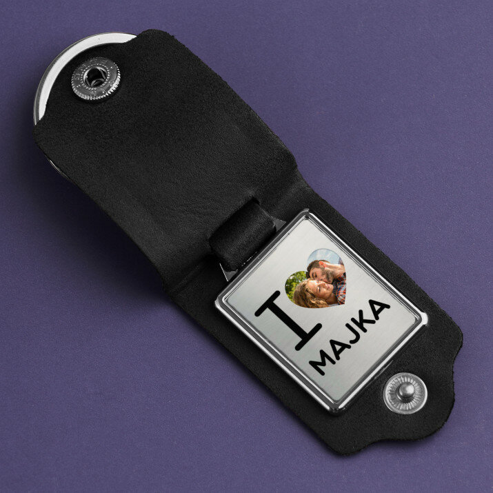 I love - Kožený prívesok s fotografiou