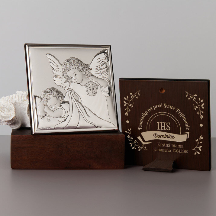 IHS - Anjel s lampášom - Strieborný obraz s gravírovaním IHS - Anjel s lampášom - Strieborný obraz s gravírovaním