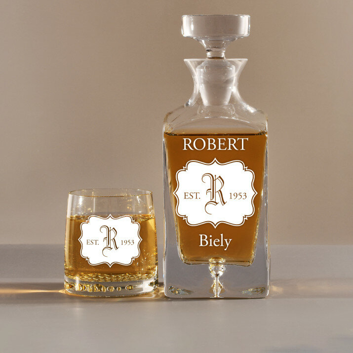 Iniciála - Sada gravírovanej karafy a pohárov na whisky