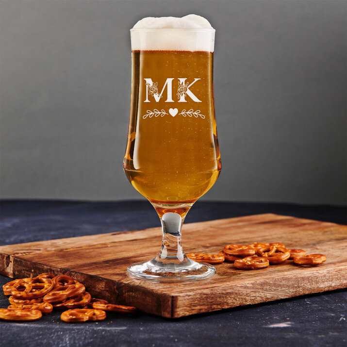 Iniciály floral - Pohár na pivo na stopke