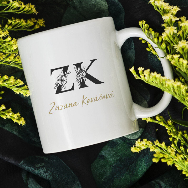 Iniciály meno priezvisko floral - Hrnček s potlačou
