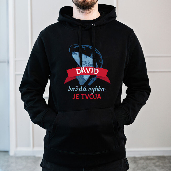 Každá rybka je tvoja - Čierna pánska mikina s kapucňou