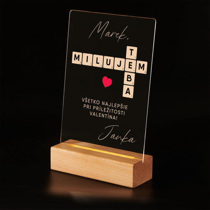 milujem ťa scrabble - Tlač na akrylové sklo (LED stojan)