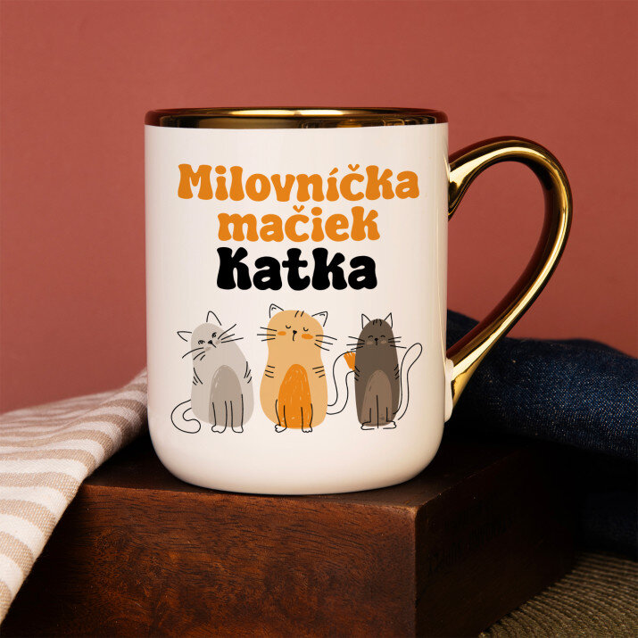 Milovníčka mačiek - Keramický hrnček s farebným okrajom