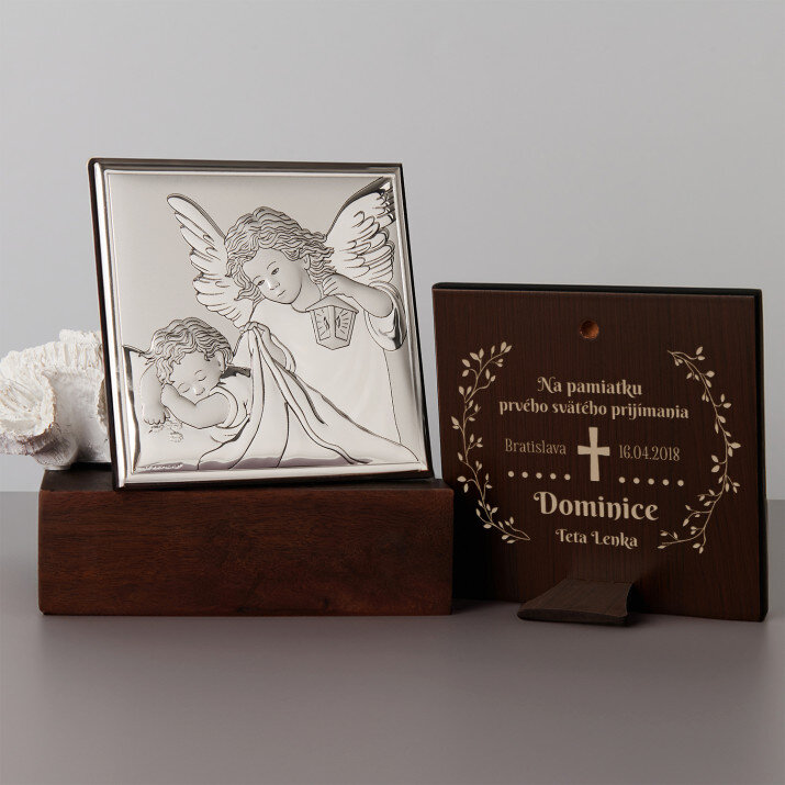 Kríž na prijímanie - Anjel s lampášom - Strieborný obraz s gravírovaním Kríž na prijímanie - Anjel s lampášom - Strieborný obraz s gravírovaním