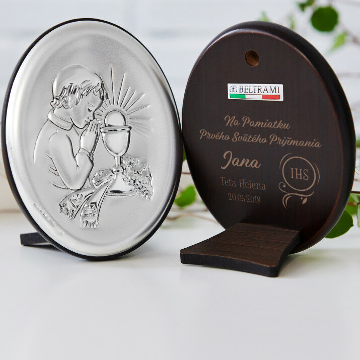 sväté prijímanie - Chlapec - Strieborný obraz s gravírovaním