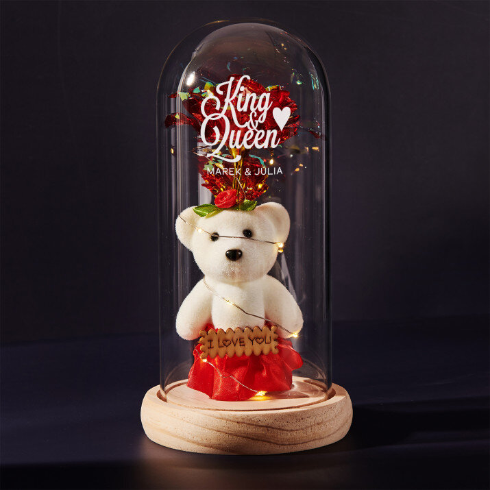 Kráľ a kráľovná - večná ruža s medvedíkom