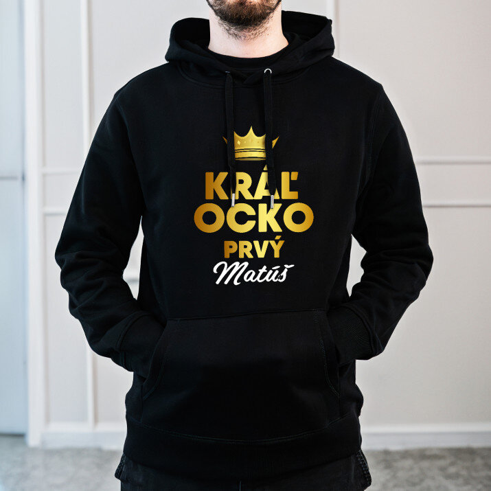 Kráľ ocko prvý - Čierna pánska mikina s kapucňou