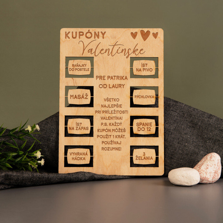 Valentínske kupóny preňho - Drevené kupóny
