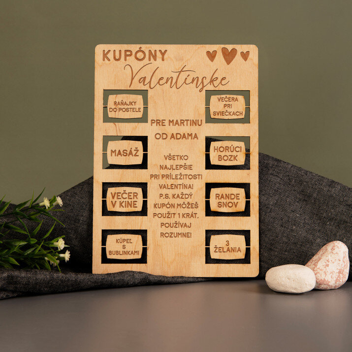 Valentínske kupóny pre ňu - Drevené kupóny