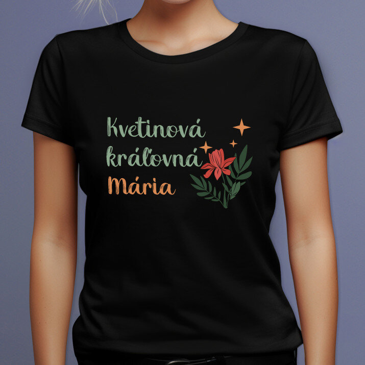Kvetinová kráľovná - Čierne dámske tričko