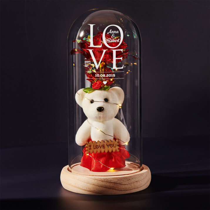 Love - večná ruža s medvedíkom