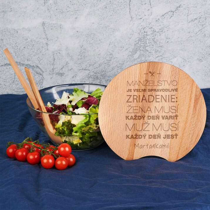 Manželstvo - Sklenená šalátová misa s príbormi