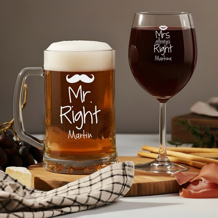 Mr & Mrs Right - Súprava s pivný krígeľ a pohárom na víno