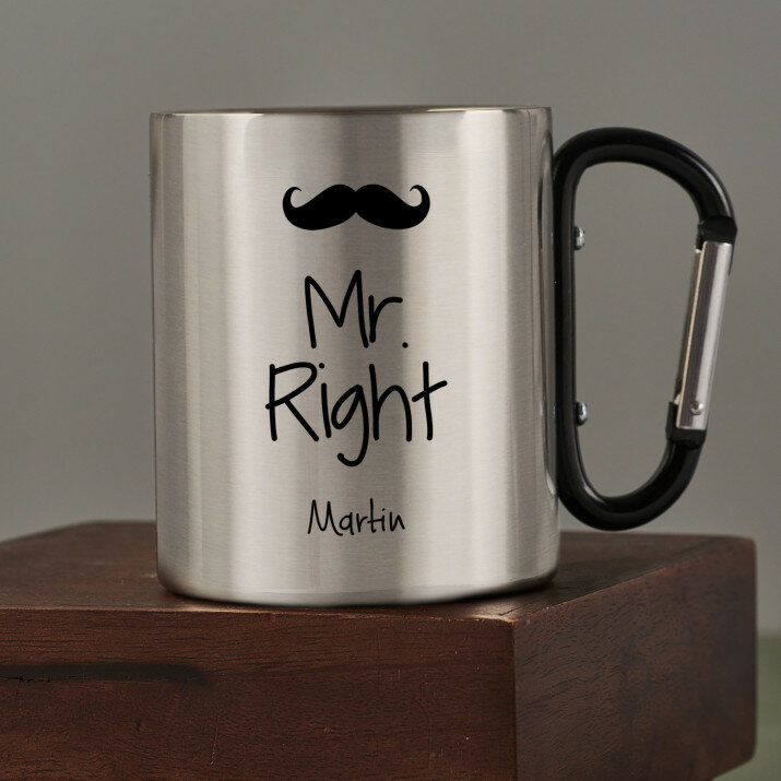 Mr. Right - kovový hrnček s karabínkou