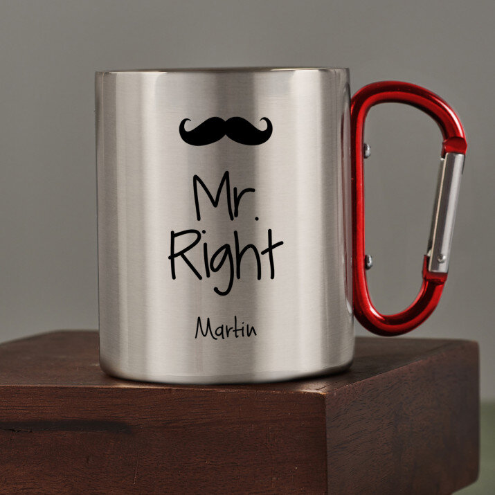 Mr. Right - kovový hrnček s karabínkou