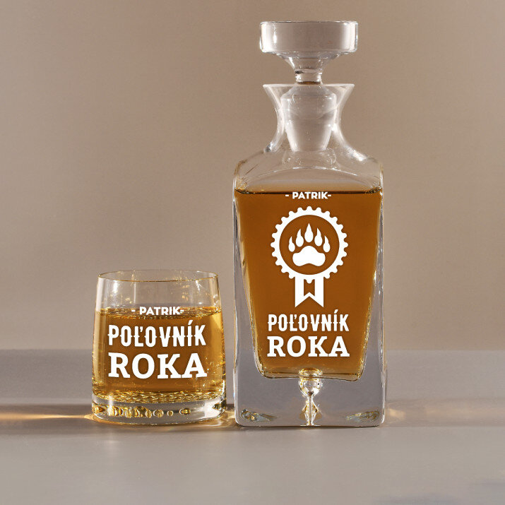 Poľovník roka - Sada gravírovanej karafy a pohárov na whisky