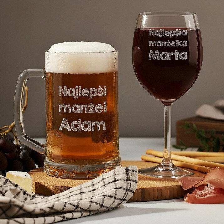 Najlepší manžel a manželka - Súprava s pivný krígeľ a pohárom na víno