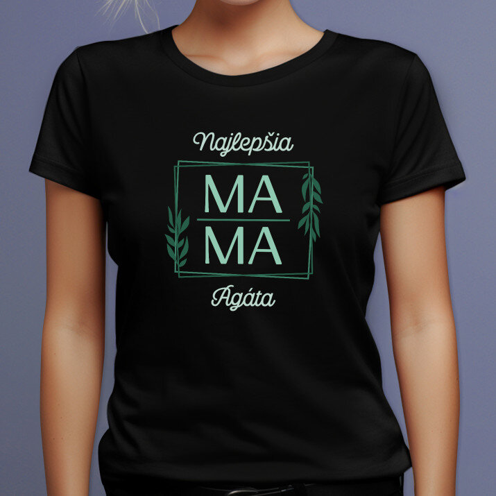 Najlepšia mama lístky - Čierne dámske tričko