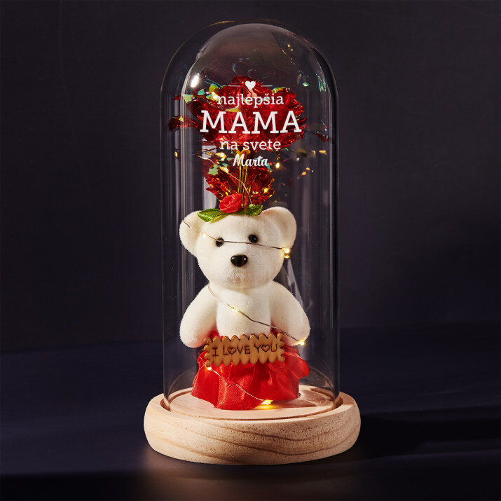 Najlepšia mama - večná ruža s medvedíkom