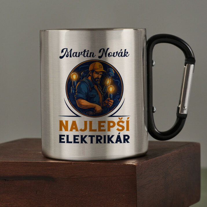 Najlepší elektrikár - kovový hrnček s karabínkou