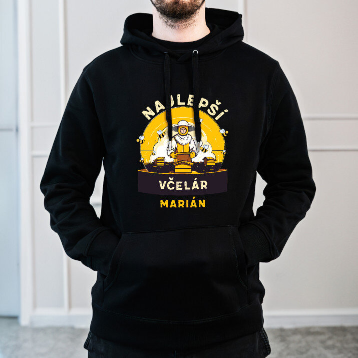 Najlepší včelár - Čierna pánska mikina s kapucňou