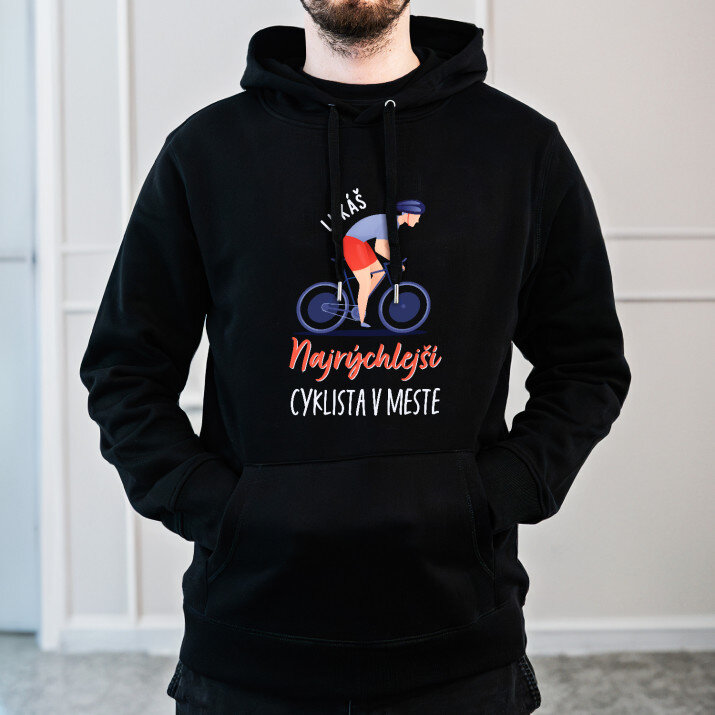 Najrýchlejší cyklista v meste - Čierna pánska mikina s kapucňou