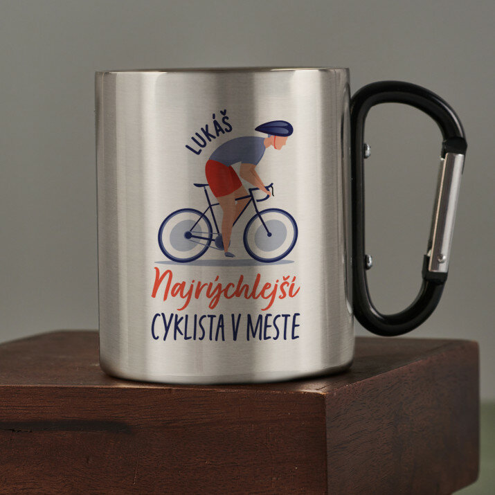 najrýchlejší cyklista v meste - kovový hrnček s karabínkou