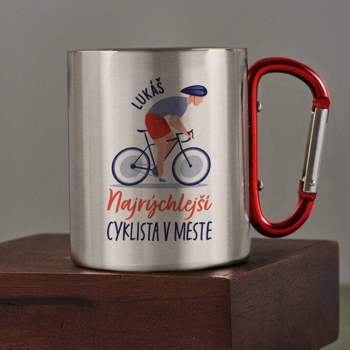 najrýchlejší cyklista v meste - kovový hrnček s karabínkou