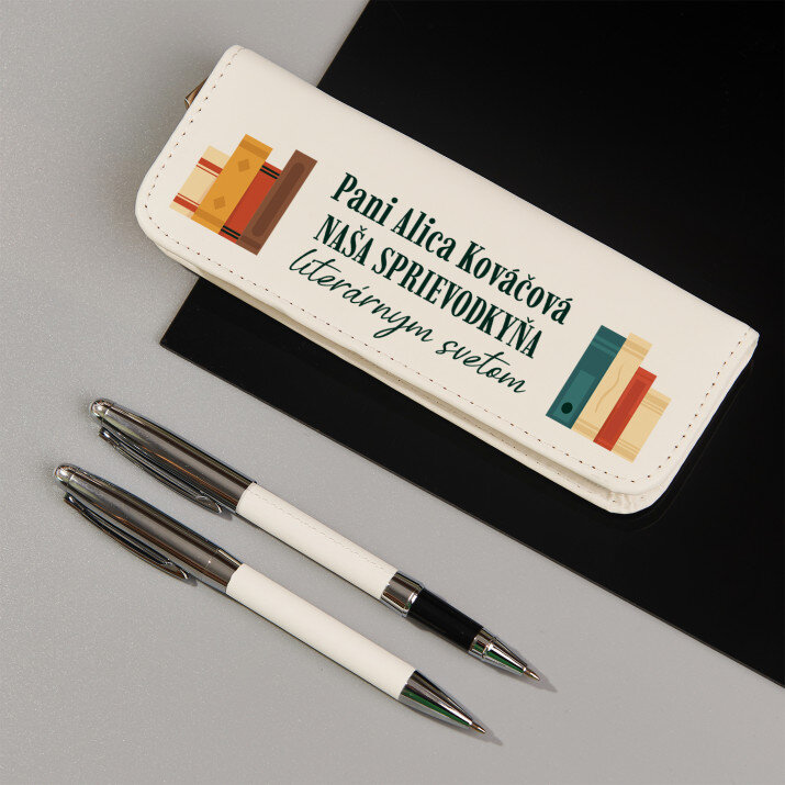 Učiteľka, sprievodkyňa literárnym svetom - Písacia súprava v koženom peračníku