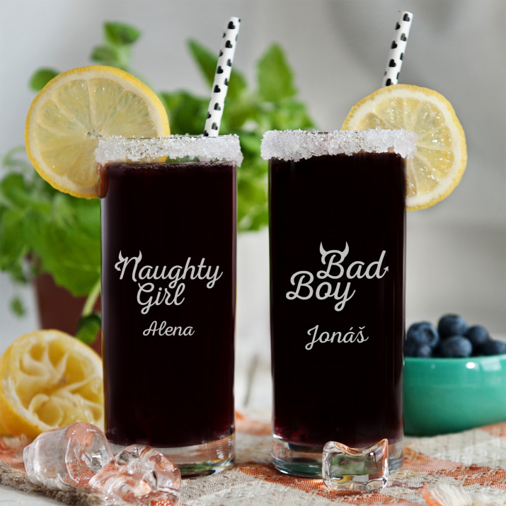Naughty Girl & Bad Boy - Dvě gravírované sklenice