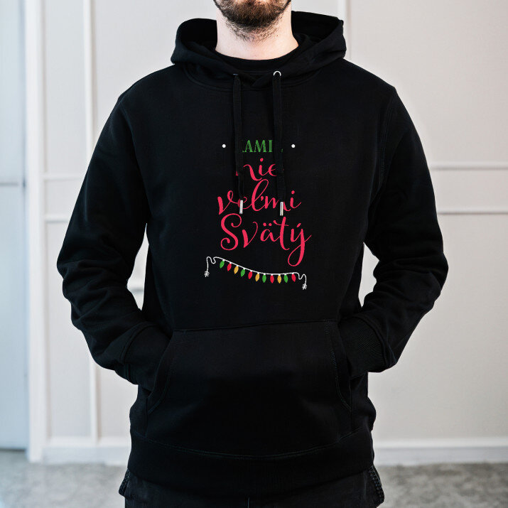 Nie veľmi svätý - Čierna pánska mikina s kapucňou