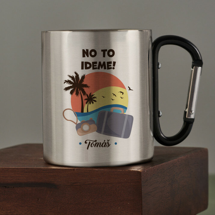 no to ideme - kovový hrnček s karabínkou