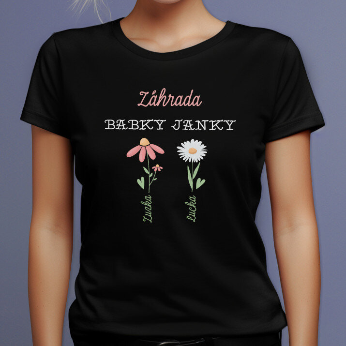 Záhrada babky 2 kvety - Čierne dámske tričko