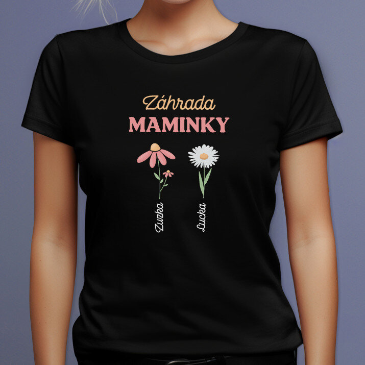 Záhrada maminky 2 kvety - Čierne dámske tričko