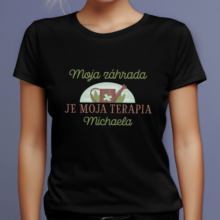 Záhrada je moja terapia - Čierne dámske tričko
